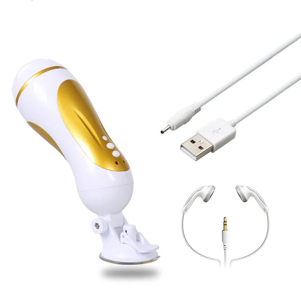 White electric silicone male masturbator hands free with real voice USB rechargeable waterproof 255mm