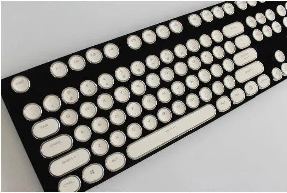 Steampunk style ABS electroplated keycaps with radium carved characters in four colour options Black Blue Pink White