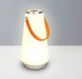 White rechargeable LED bedside night light with touch controls showing compact 12cm square design