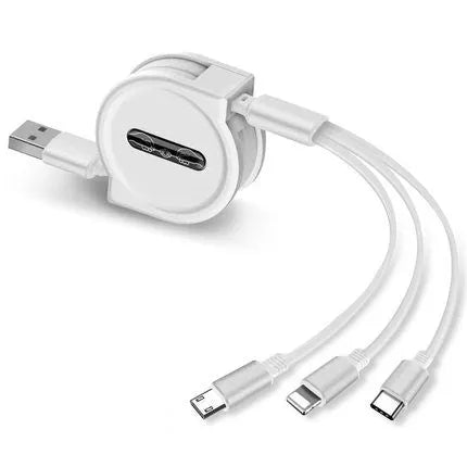 3 in 1 telescopic charging cable extended to 120 cm length with TPE wire and titanium connectors