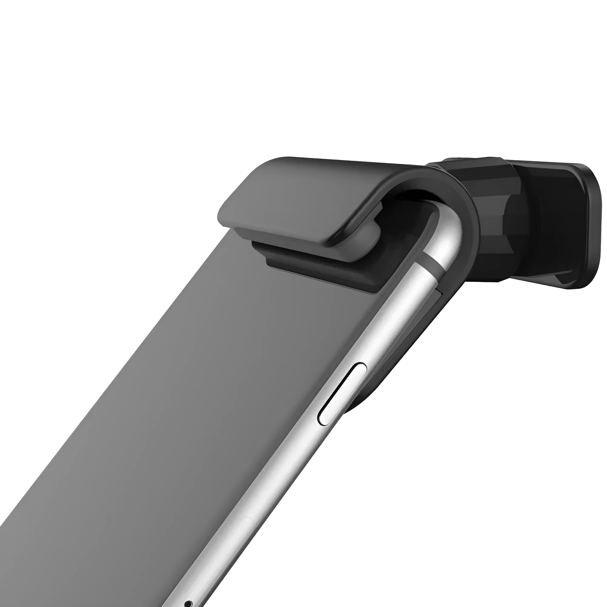 Black universal car phone holder with 360-degree rotation mounted on vehicle air vent