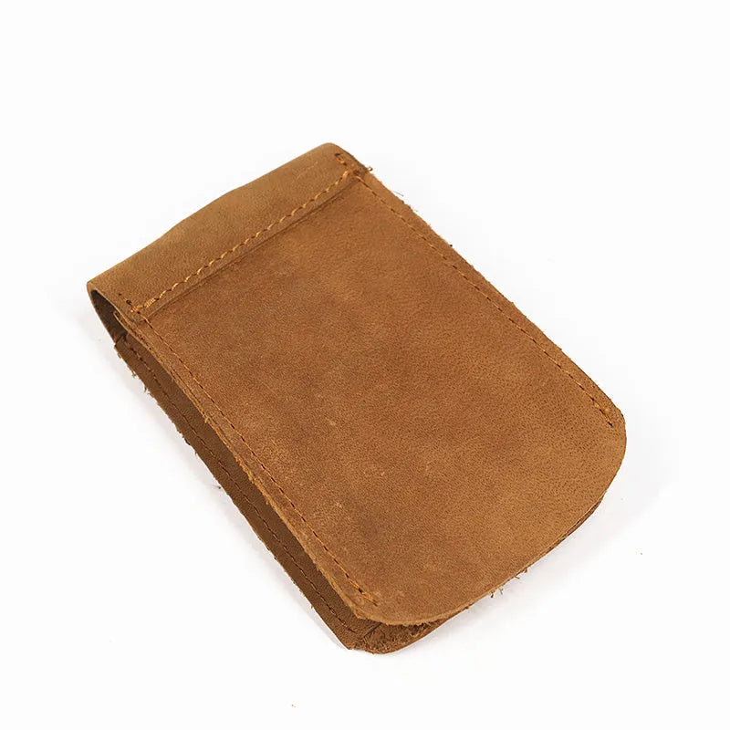 Crazy Horse leather key case in dark brown with keys inserted, measuring 7 cm by 11.5 cm