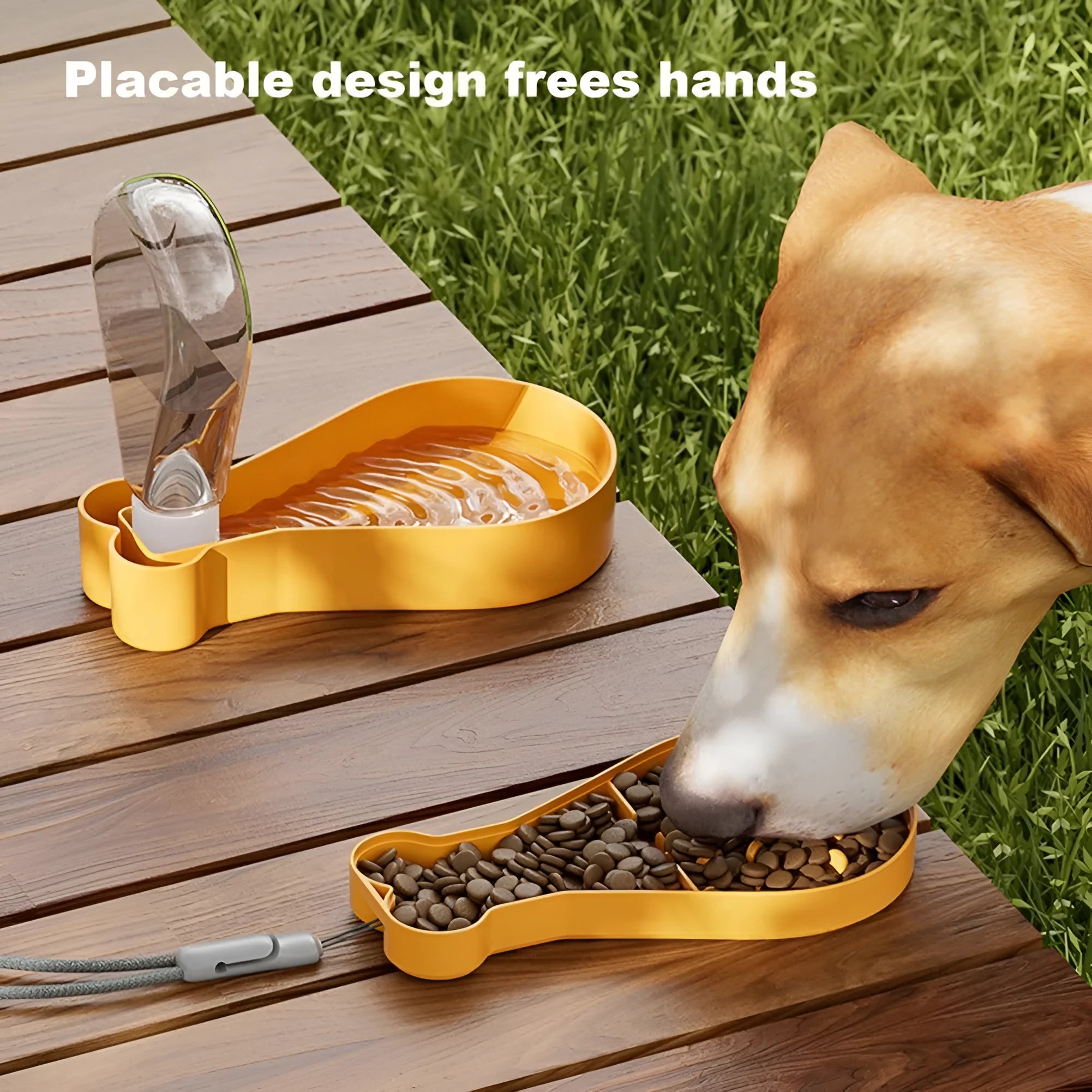 Portable pet water feeder bottle with food container in orange or white colour