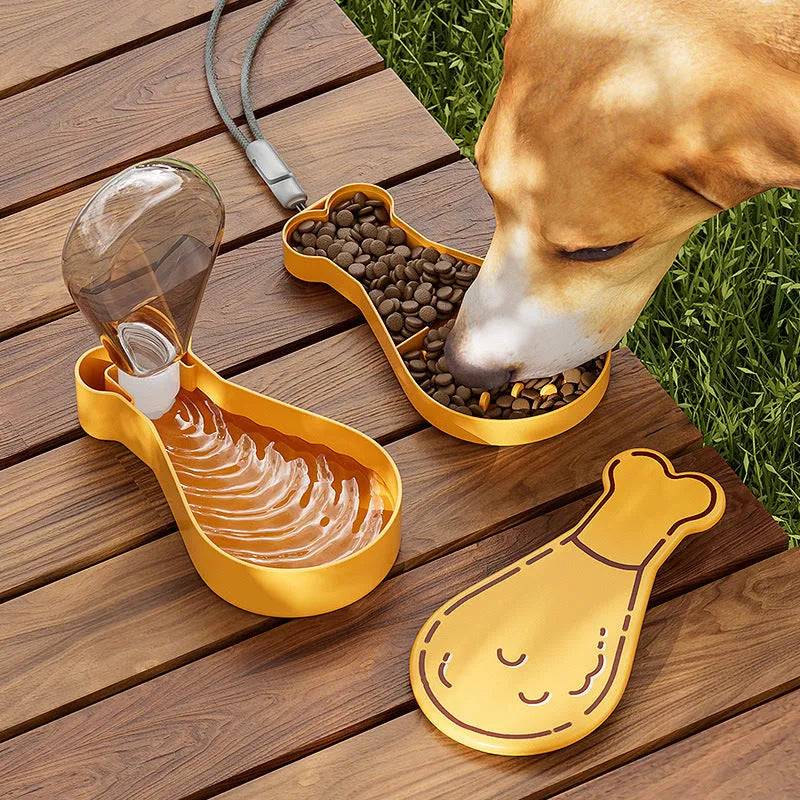 Portable pet water feeder bottle with food container in orange or white colour