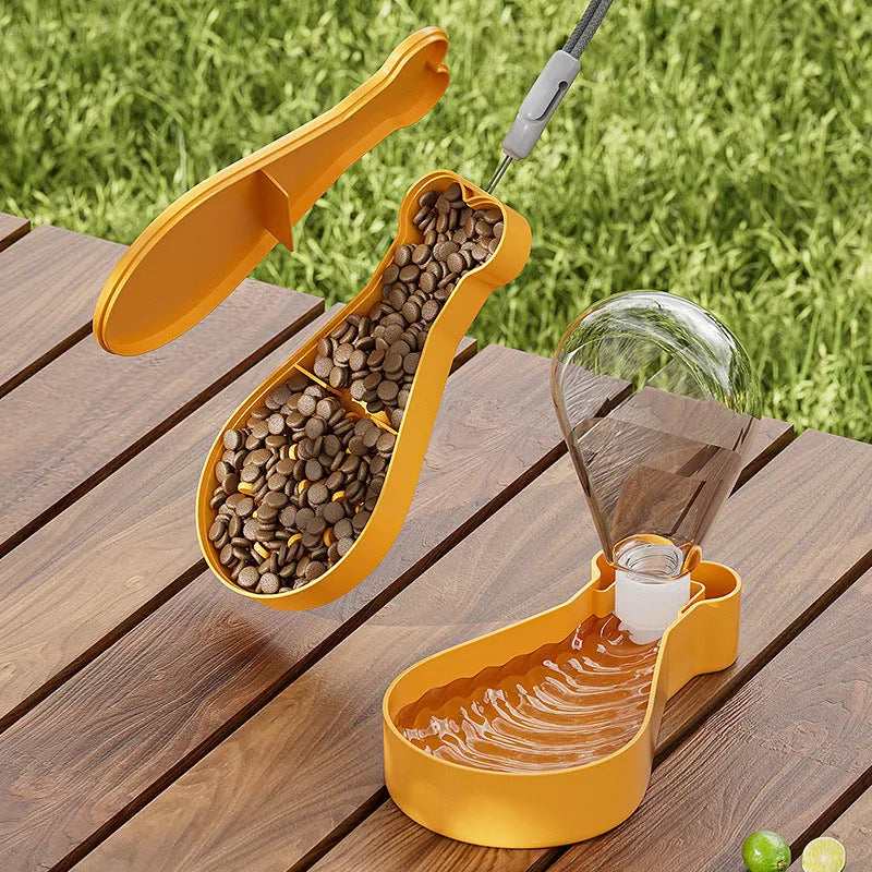 Portable pet water feeder bottle with food container in orange or white colour