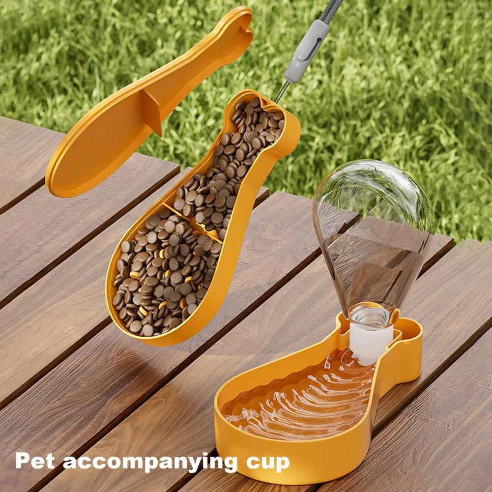 Portable pet water feeder bottle with food container in orange or white colour