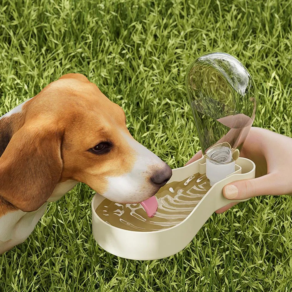 Portable pet water feeder bottle with food container in orange or white colour