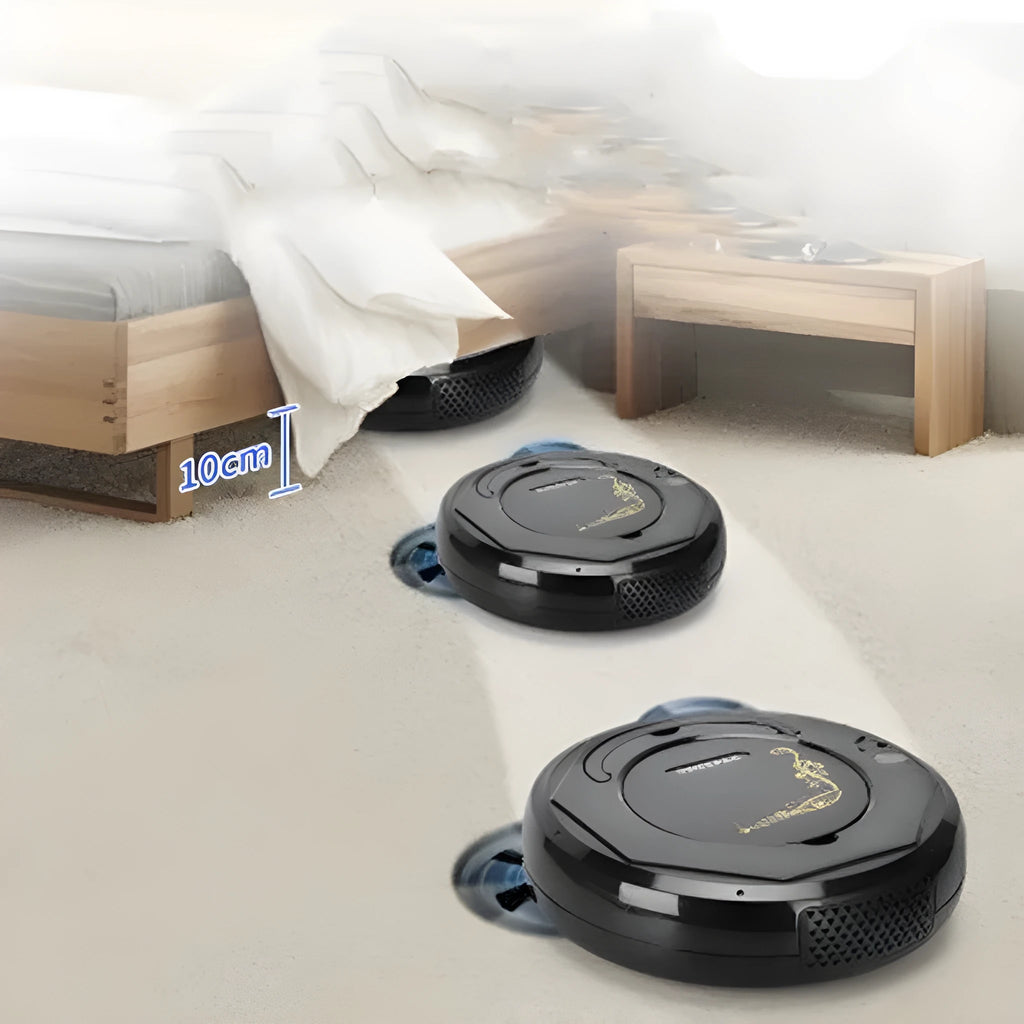 Lazy Smart Robot Vacuum Cleaner in blue on a hard floor