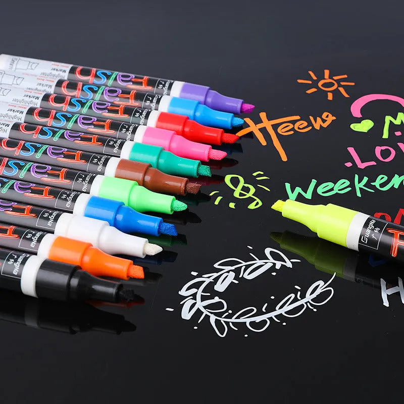 Electronic fluorescent board highlighter pen with 6mm chisel tip in oblique plastic shell