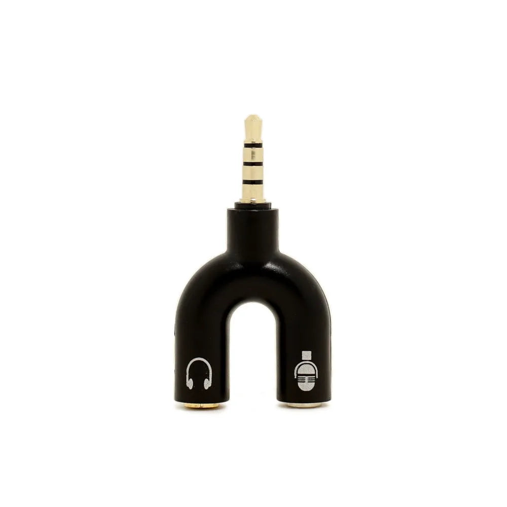 3.5mm mobile phone adapter headphone splitter in six colour options showing gold plated connections