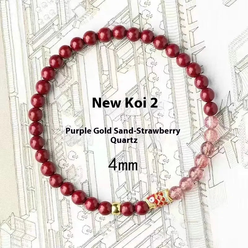 Purple cinnabar and strawberry quartz beaded bracelet with retro design for women.