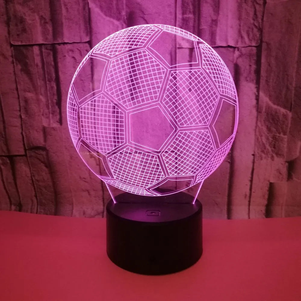 3D football shaped night light with colour changing LED display and remote control on acrylic base
