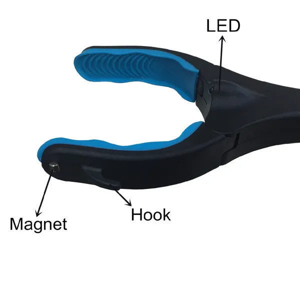 Blue foldable portable pickup tool with extended aluminium handle, 83.5cm long