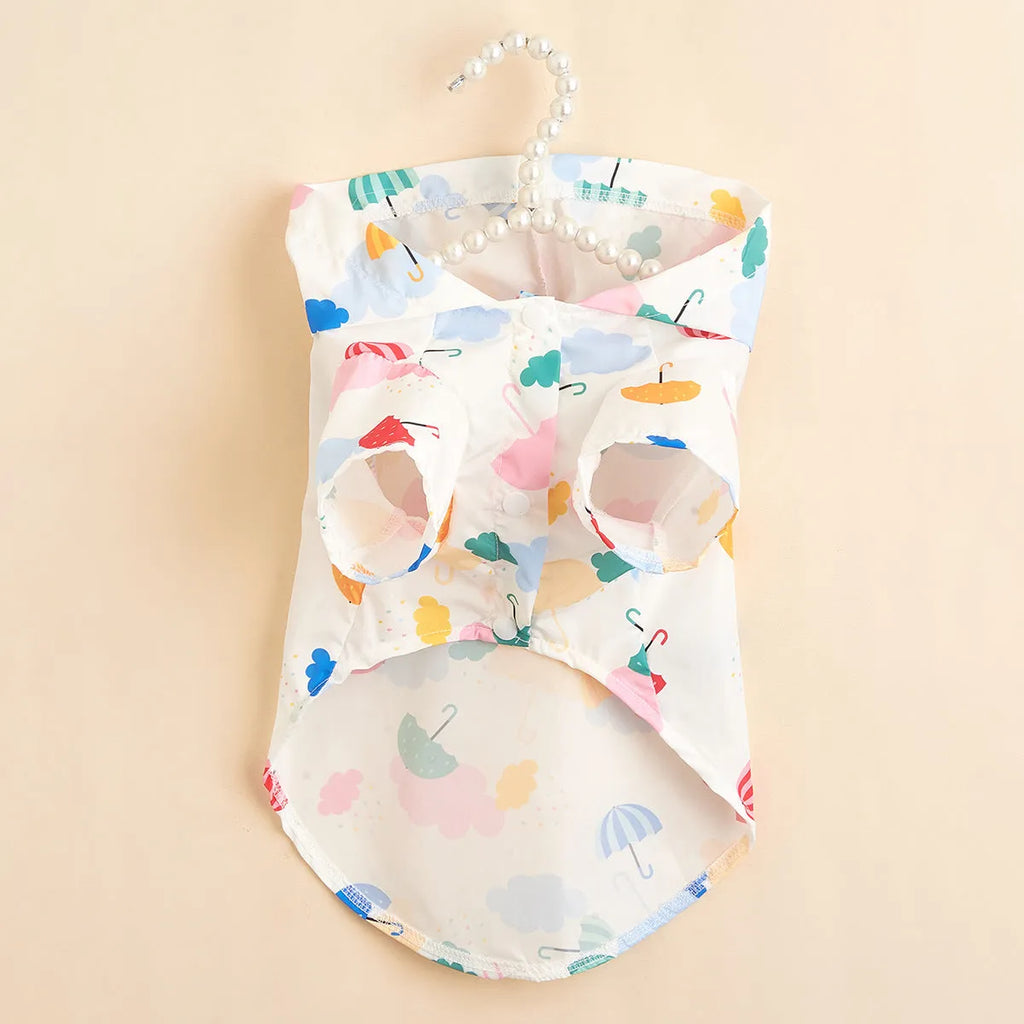 Cartoon umbrella pattern colourful polyester dog or cat raincoat available in sizes XS S M L XL