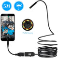 OWSOO USB endoscope camera with 5m cable, 6 LED lights, and attachments including a hook and magnet