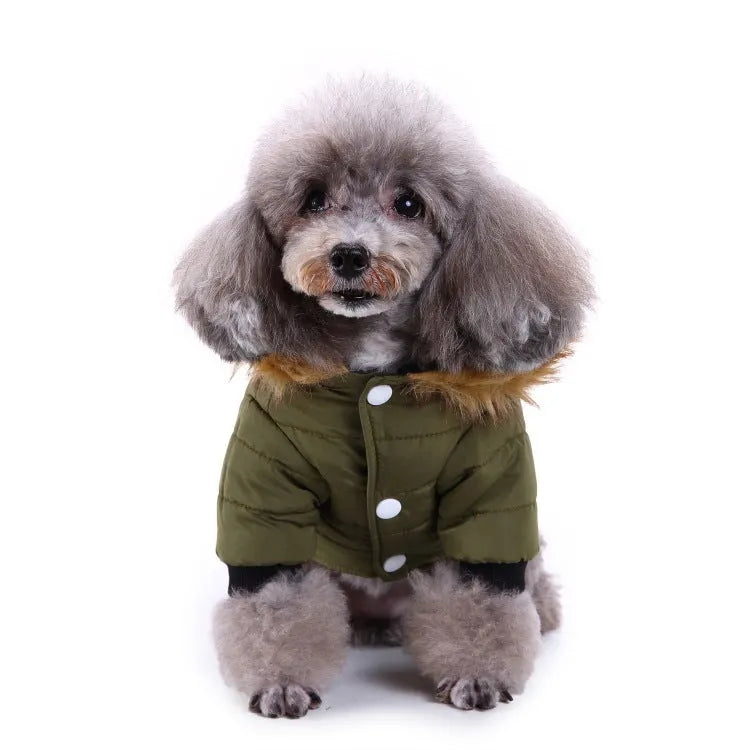 Winter pet dog coat polyester cotton lining available in green grey and red sizes S M L XL