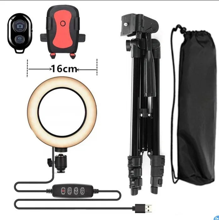Adjustable aluminium live phone stand tripod extended to various heights between 35cm and 110cm.
