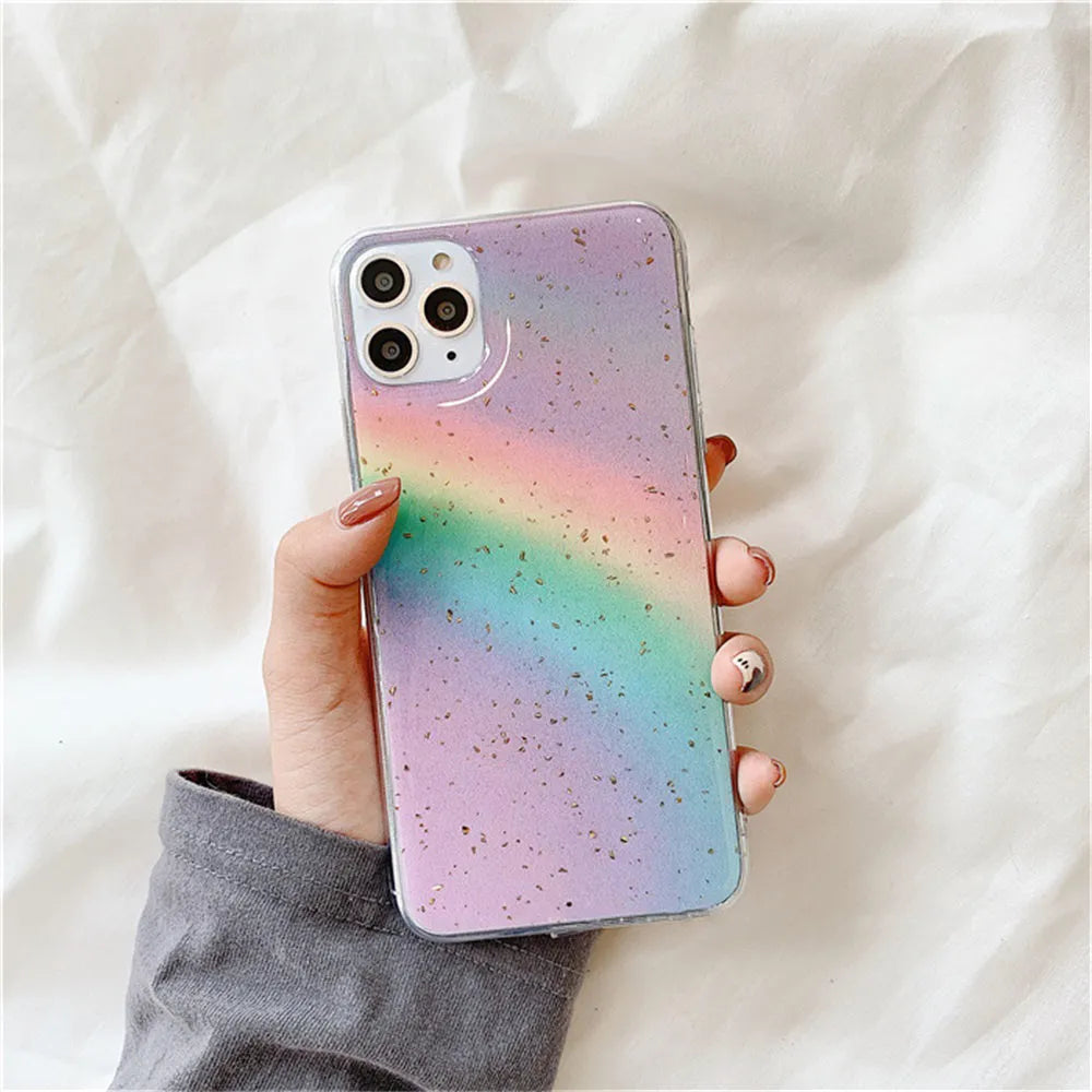 Gradient rainbow striped TPU phone case for iPhone models