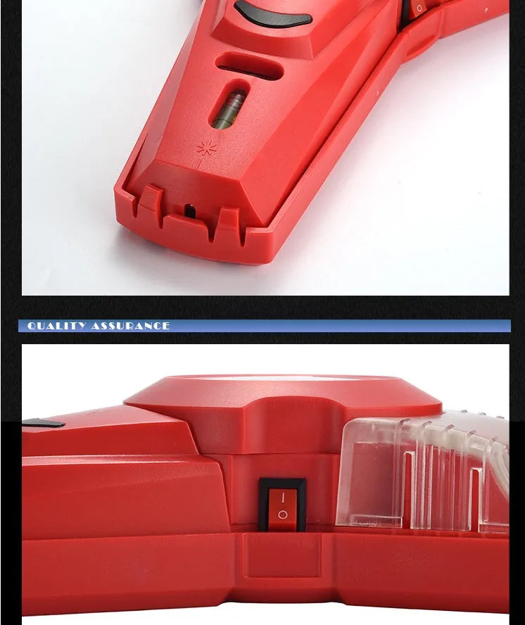 Red portable infrared laser level tool for woodworking with punching positioning feature.