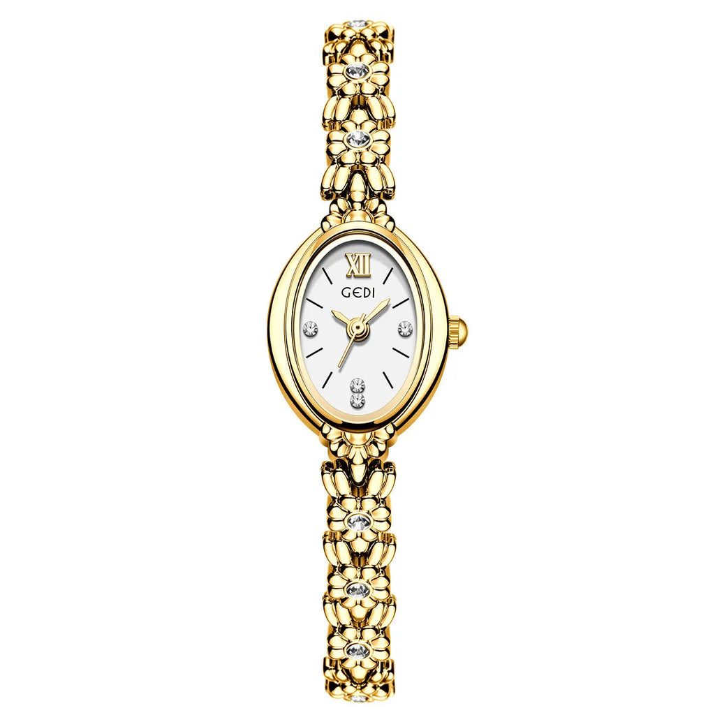 Women's light luxury retro alloy watch 8mm thin white case white dial white strap