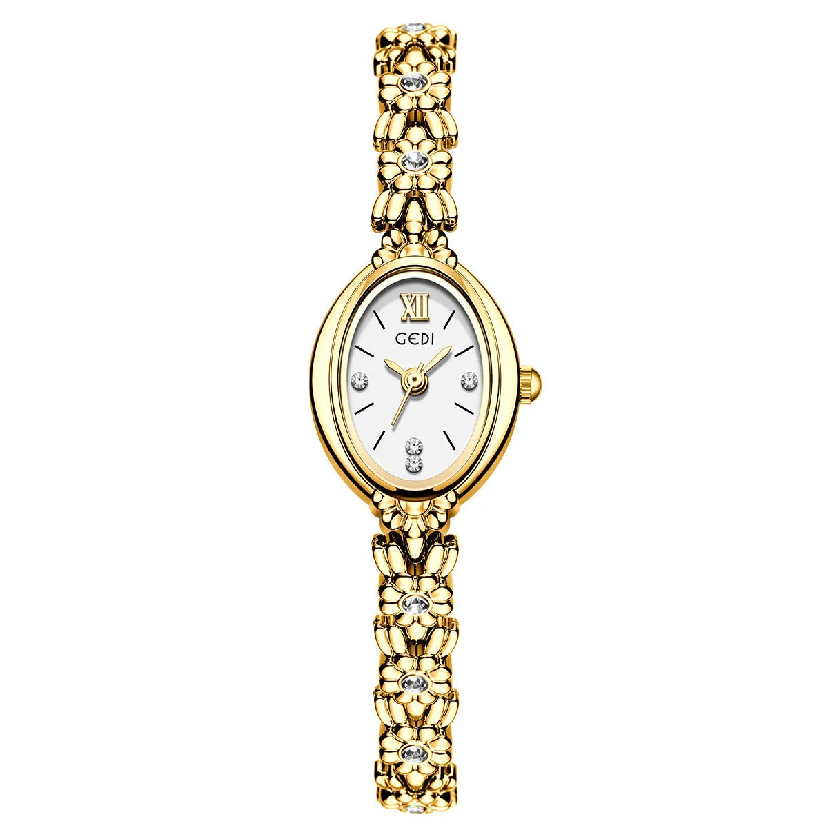 Women's light luxury retro alloy watch 8mm thin white case white dial white strap