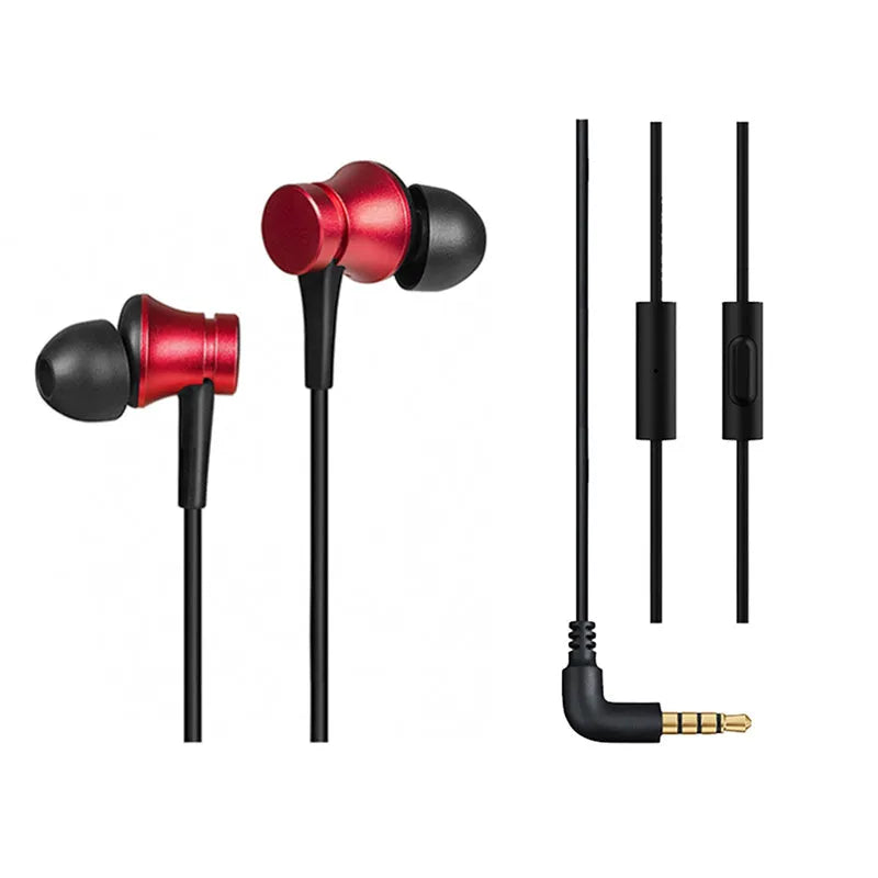 Piston in-ear wired headphones with 3.5mm jack in black, blue, and red colour options