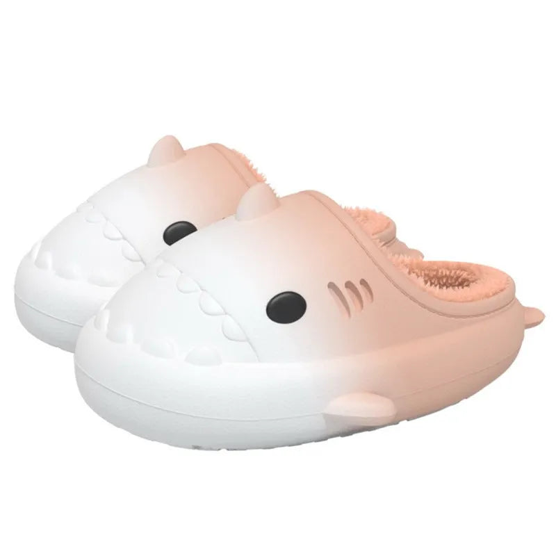 Waterproof gradient shark cotton slipper with artificial PU upper in white blue colourway