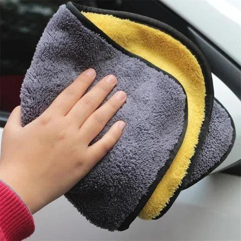 Two-color double-sided microfiber car wash towel 30x30cm with silk banded edges