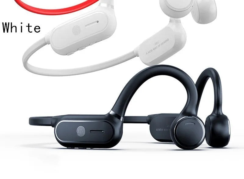 Black air conduction Bluetooth earphones with titanium frame and ear-hook design