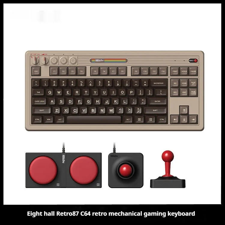 Retro C64-style wireless Bluetooth mechanical gaming keyboard with ABS construction on desk