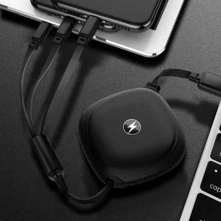 3 in 1 telescopic charging cable extended to 120 cm length with TPE wire and titanium connectors