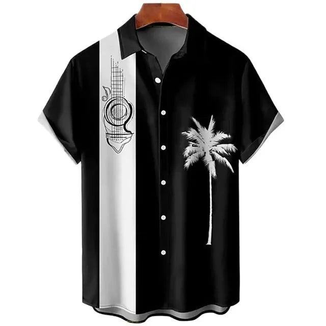 Men's slim fit short sleeve shirt with 3D floral digital printing in polyester fabric
