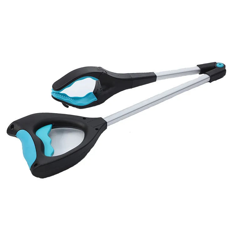 Blue foldable portable pickup tool with extended aluminium handle, 83.5cm long