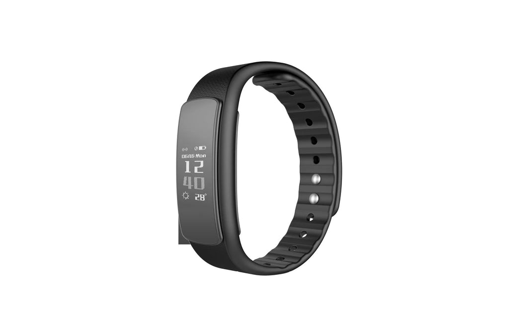 I6 smart sports bracelet with 0.96 inch touch screen in black or green colour on wrist