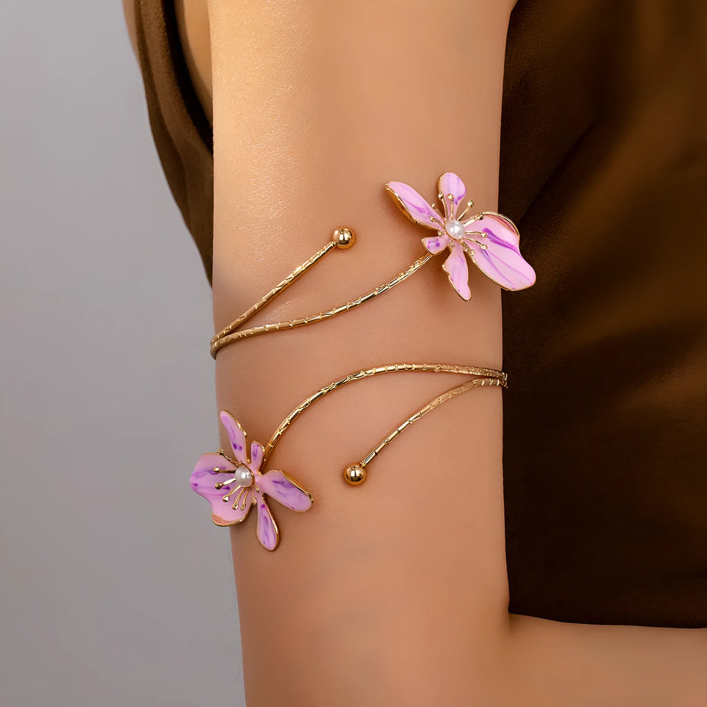 Pink alloy armband with hollow pattern design for casual jewellery wear