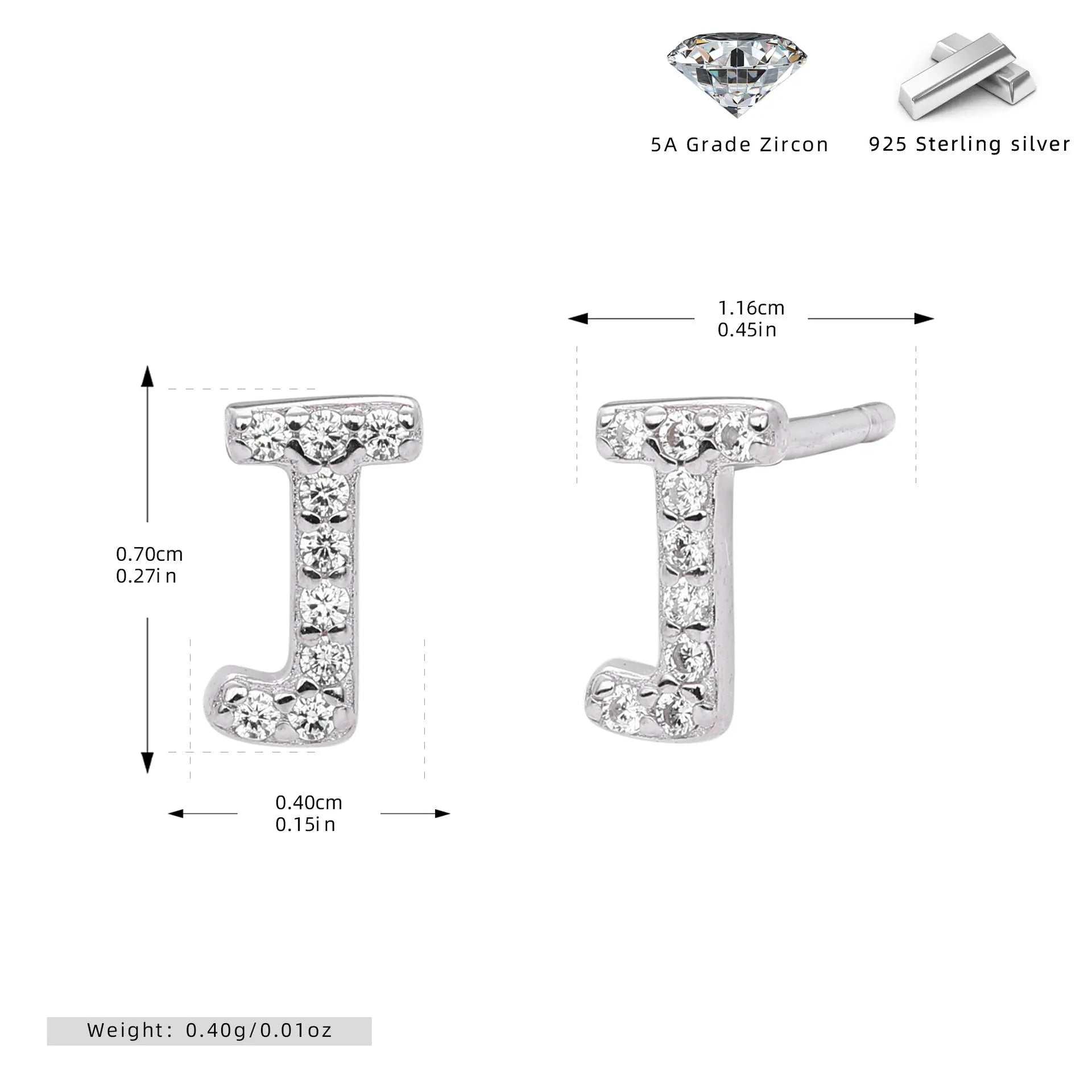 925 silver letter ear stud with electroplated gold finish, alphabet motif