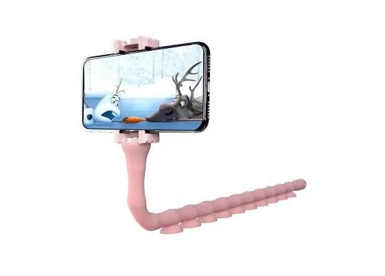 Flexible worm-style phone bracket with suction cup attachment in three colour options