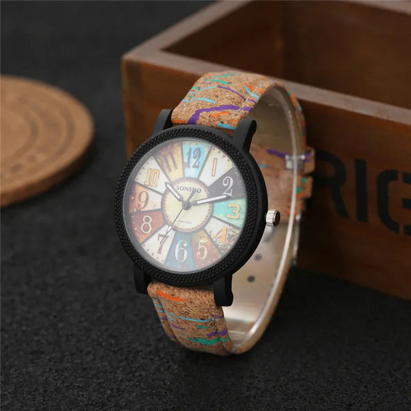 Women's vintage-style quartz watch with brown leather strap and round silver dial
