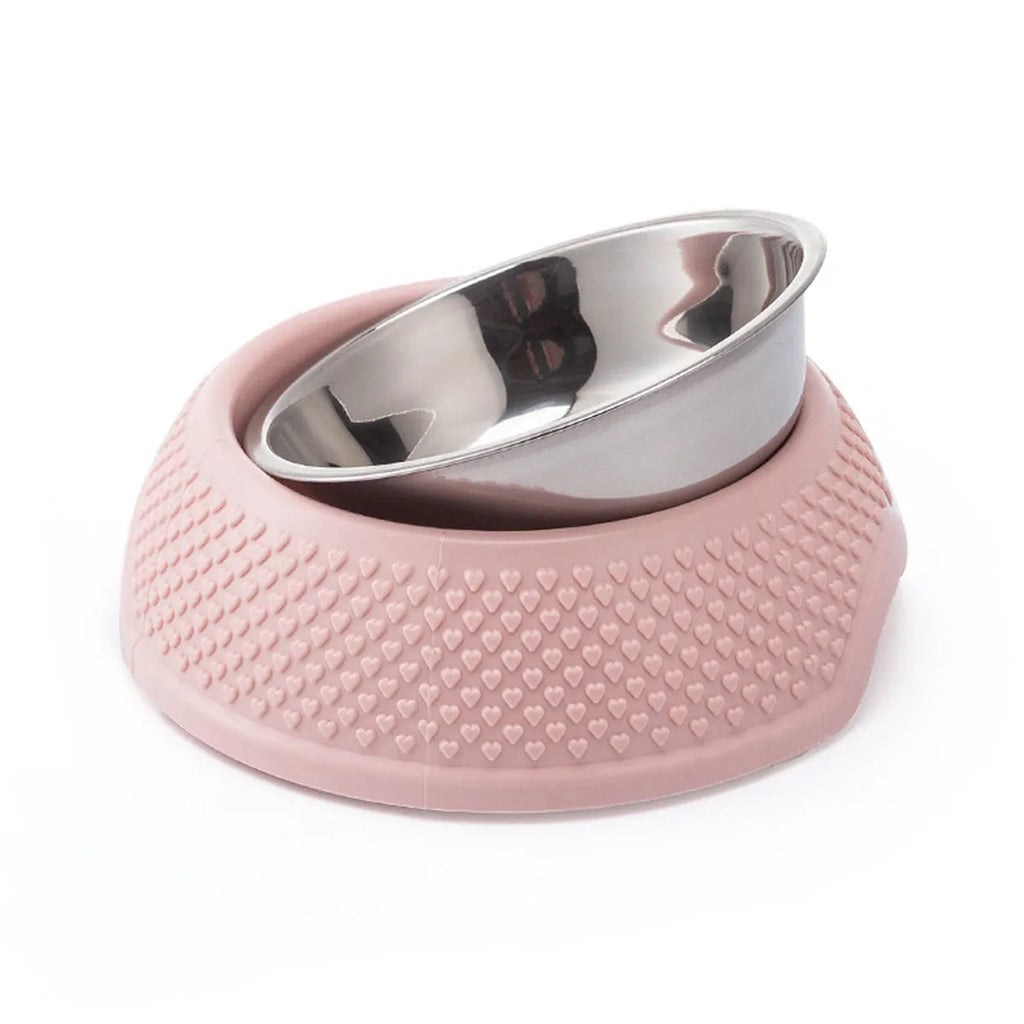 Stainless steel pet bowl with non-slip base in blue, green, or pink colours