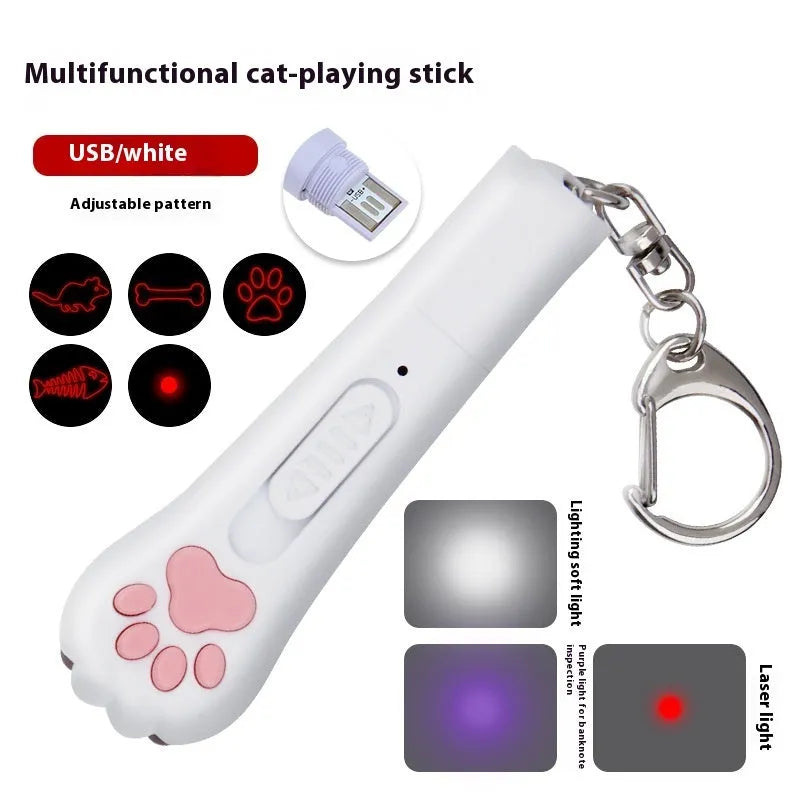 Infrared cat footprints laser toy with purple patterns and red money line on plastic teasing stick
