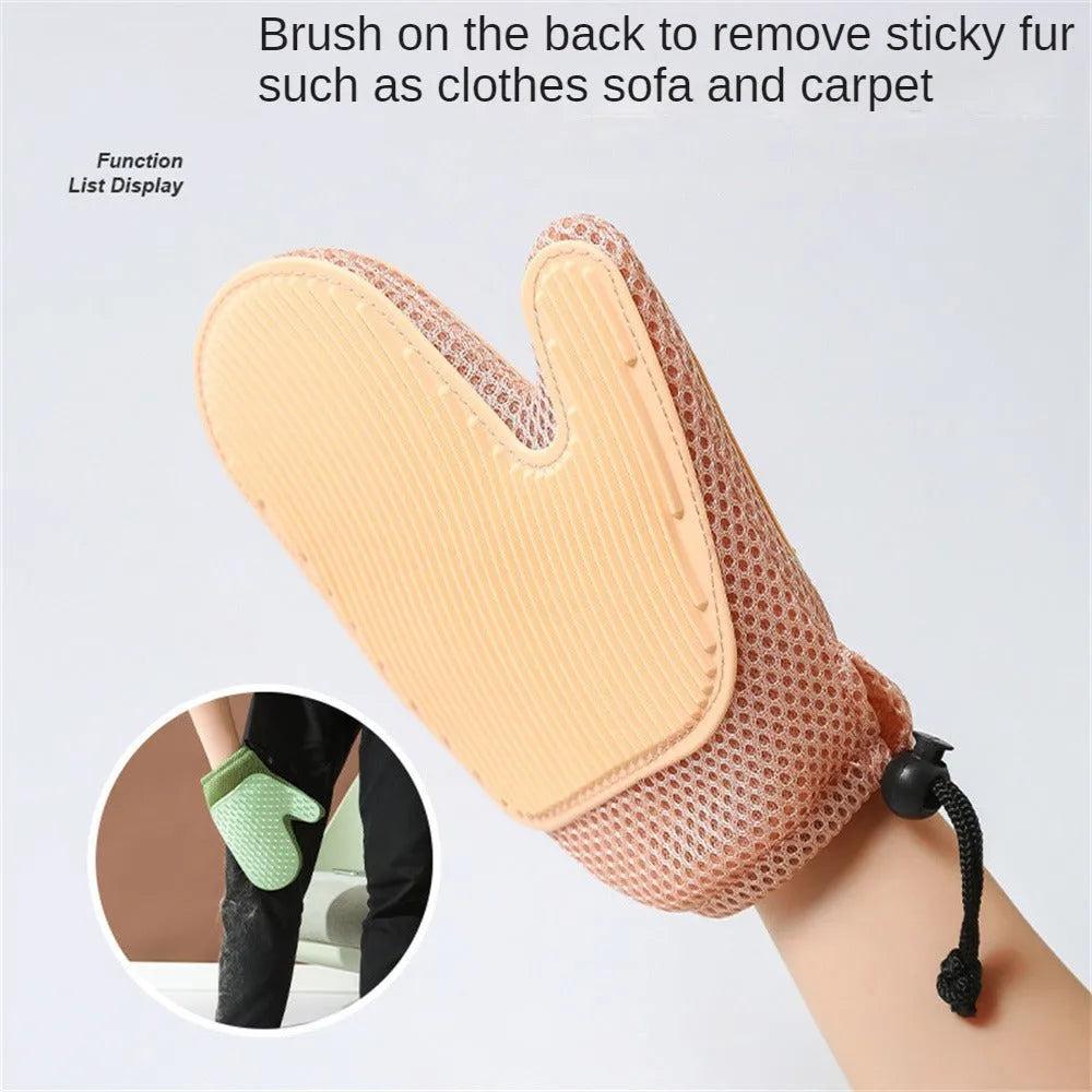 TPR massage pet grooming glove with mesh fabric for removing shedding fur