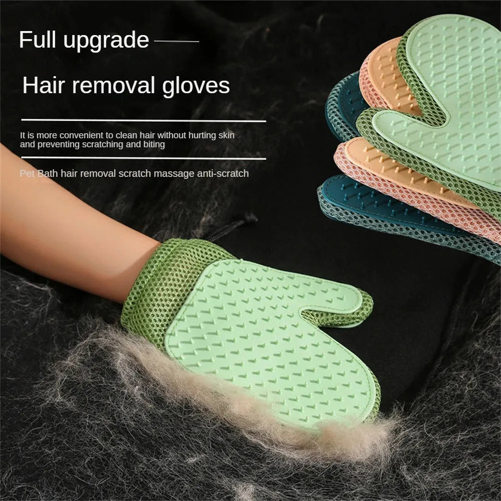 TPR massage pet grooming glove with mesh fabric for removing shedding fur