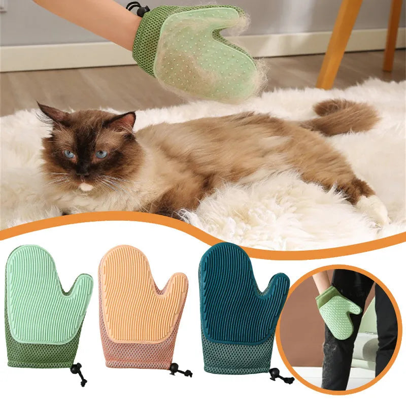 TPR massage pet grooming glove with mesh fabric for removing shedding fur