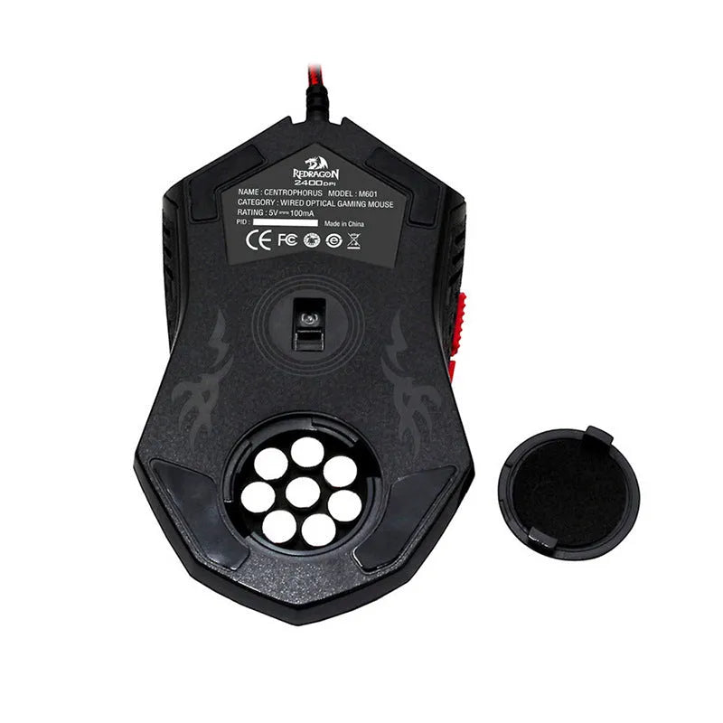 Black and red USB wired optical gaming mouse with six buttons and ergonomic shape