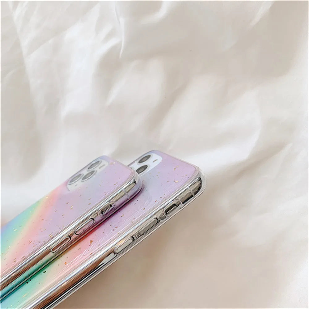 Gradient rainbow striped TPU phone case for iPhone models