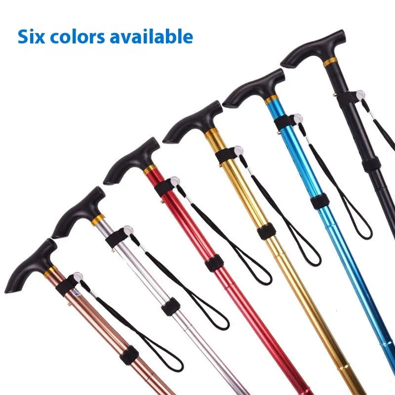 Aluminium folding walking stick with adjustable telescopic height and non-slip rubber tip