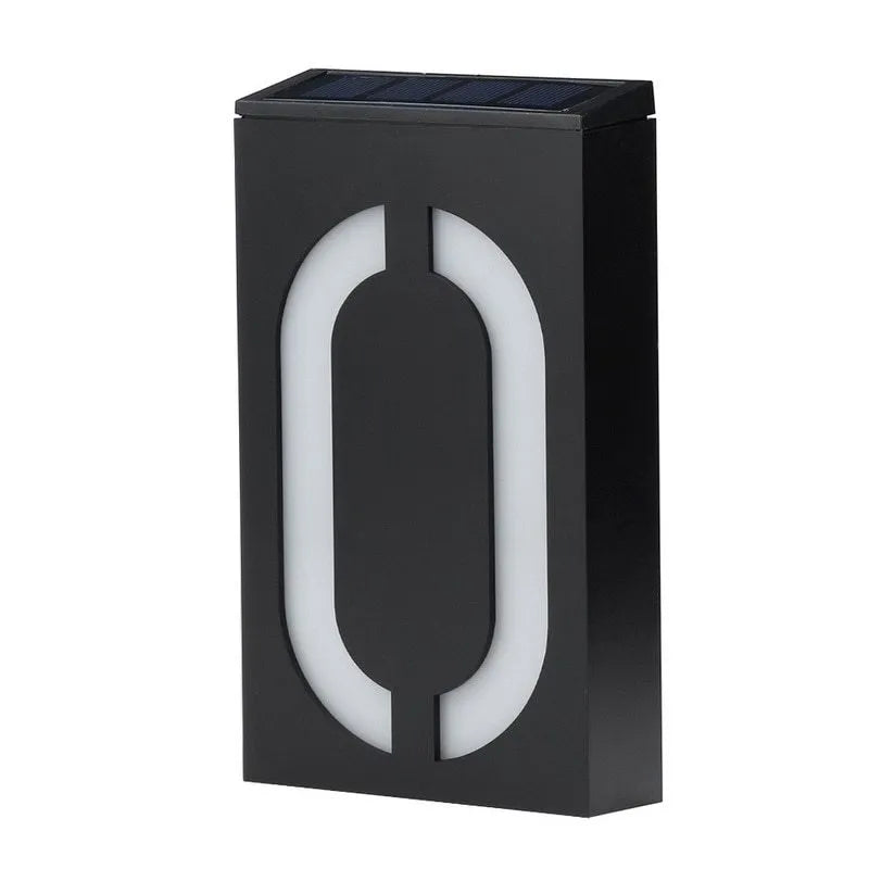 Solar-powered house number light with LED illumination and concealed wall mount
