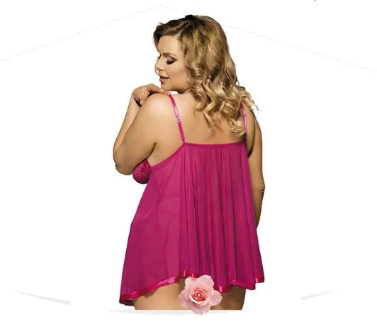 Women's purple mesh and lace lingerie sleepdress on a hanger, showing seamless sling dress style.