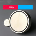 Round 60mm NdFeB salvage magnet with black coating, attached to a rope and metal ring