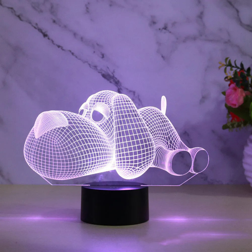 3D illusion dog desk lamp glowing in multiple colours with a touch button.